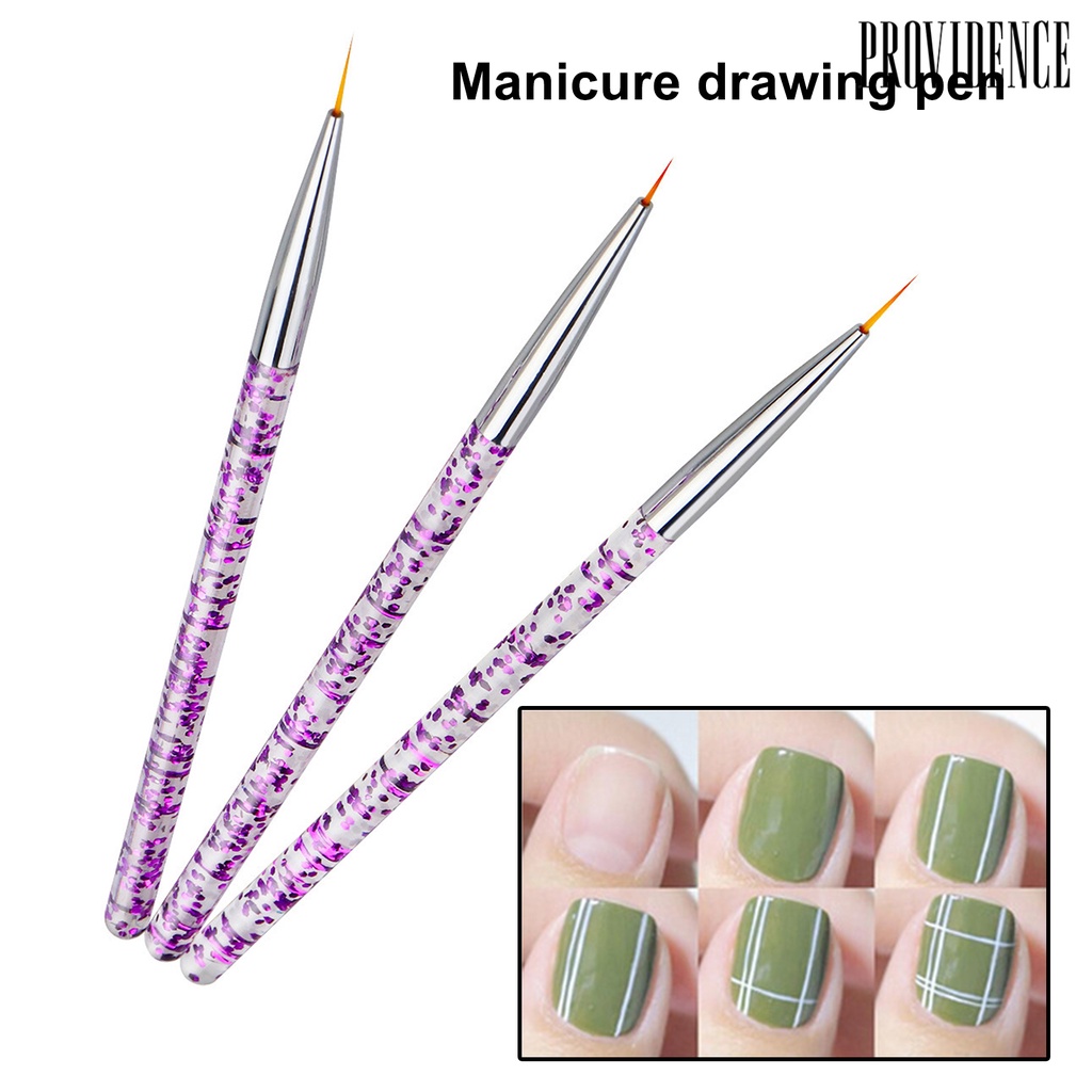 Providence 3Pcs Nail Art Liner Brushes Non-deformation Non-corroding Nail Supplies UV Gel Painting Acrylic Liner Brushes for Salon