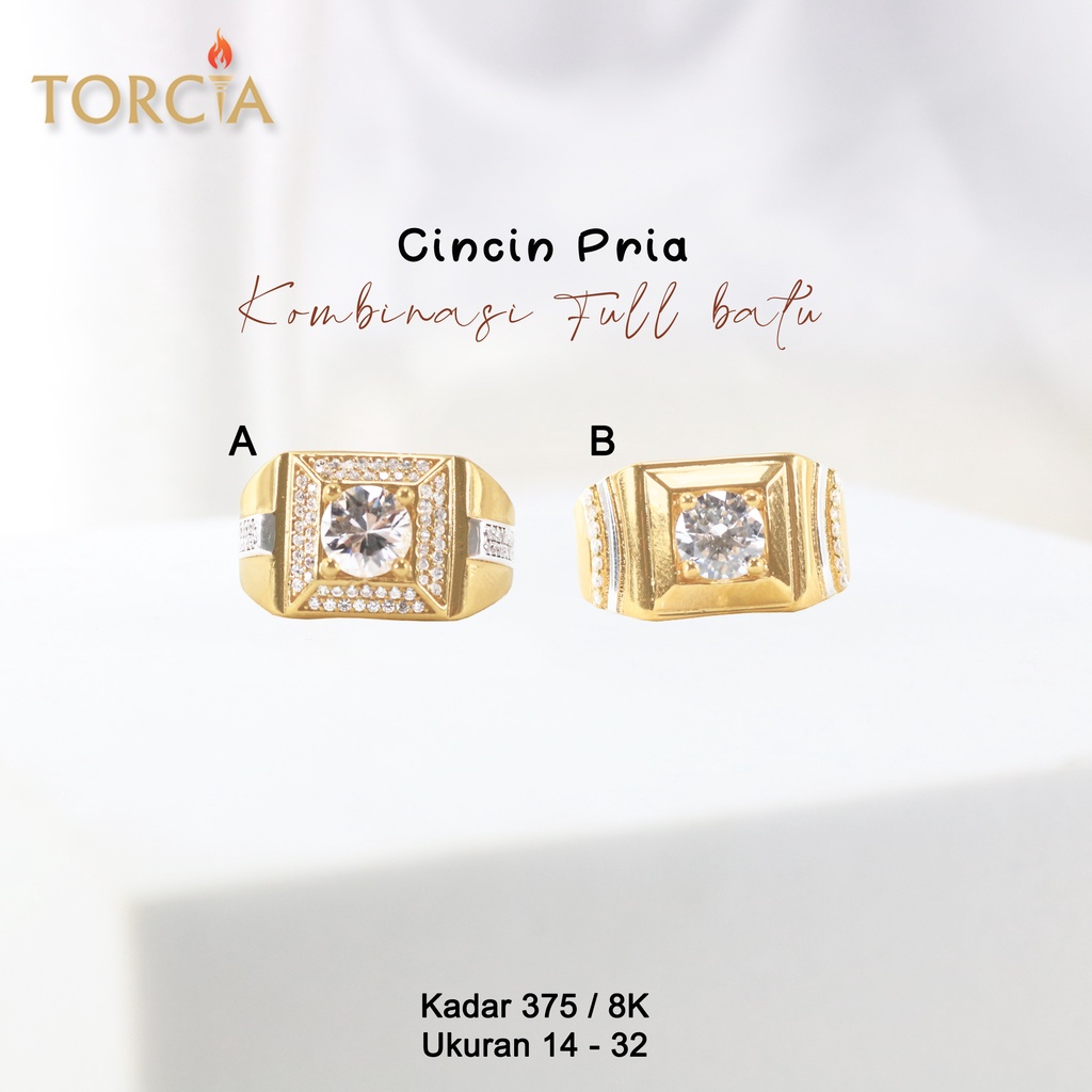 Cincin Pria Emas Asli Kombinasi Full Batu Kadar 375 Torcia