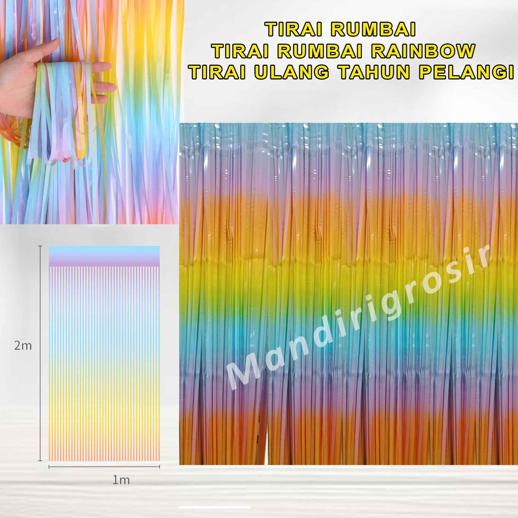 Tirai Rumbai Rainbow * Tirai Rumbai * Tirai Ulang Tahun Pelangi *2mx1m