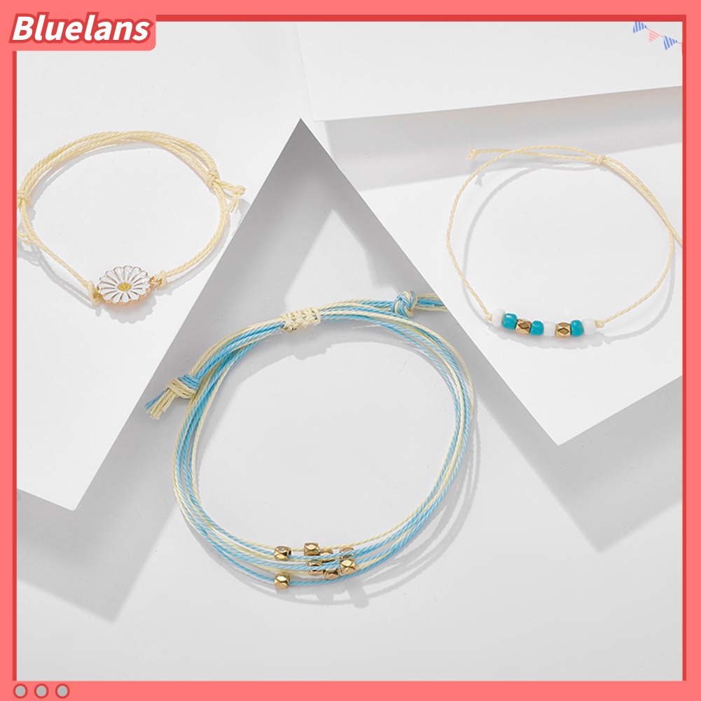 Bluelans 3Pcs Bohemian Women Flower Bead Charm Rope Bracelet Bangle Jewelry Gift