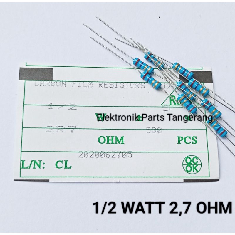 (10 Buah) RESISTOR 1/2 WATT 2,7 OHM RESISTOR 1/2W 2,7 OHM RESISTOR 1/2WATT 2,7 OHM RESISTOR 1/2W 2,7