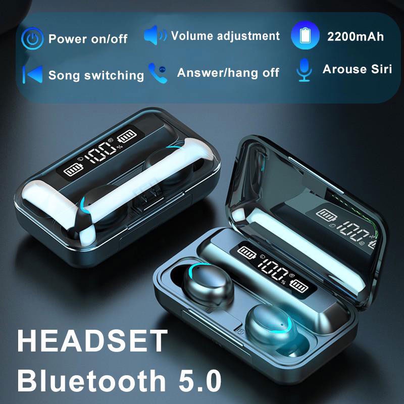 F9 TWS Bluetooth Headset with Power Bank Bass Stereo Water Proof Earphone with Mic Bluetooth TWS Dengan Mikrofon 5.0 Earphone Bluetooth TWS HiFi Stereo Waterproof Earbuds Wireless Earphone Headset with Mic Headphone