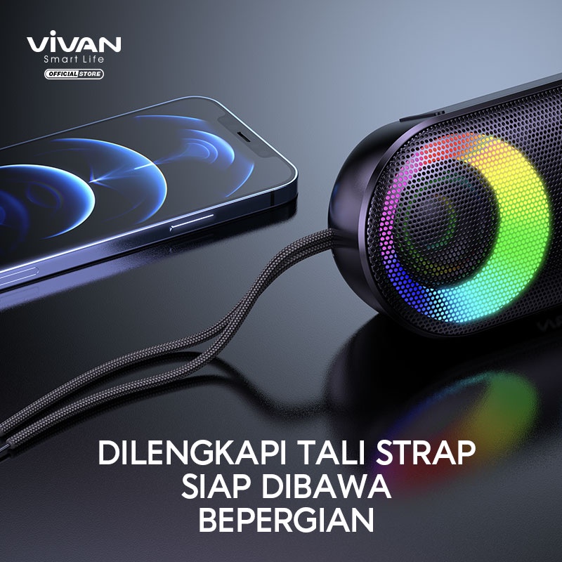 VIVAN Bluetooth Speaker Bass TWS 10W IPX6 Waterproof RGB Light Rhyme VS16 Garansi 1 Tahun original