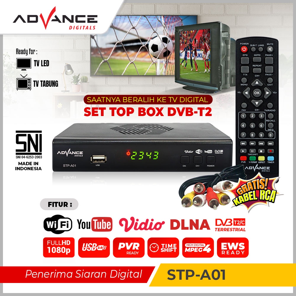 【Garansi 1 Tahun】Advance STP-A01 Set Top Box TV Digital Receiver Penerima Siaran Full HD/STB Wifi Bisa Youtube DVB-T2