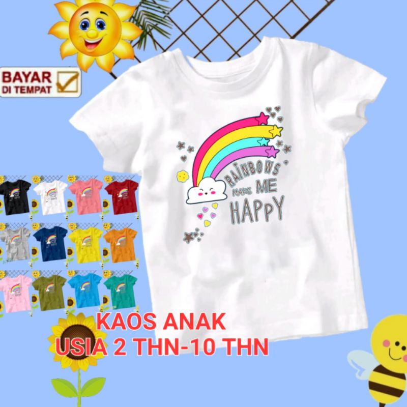 KAOS ANAK UNISEX USIA 2 THN-10 THN (pelangi happy)