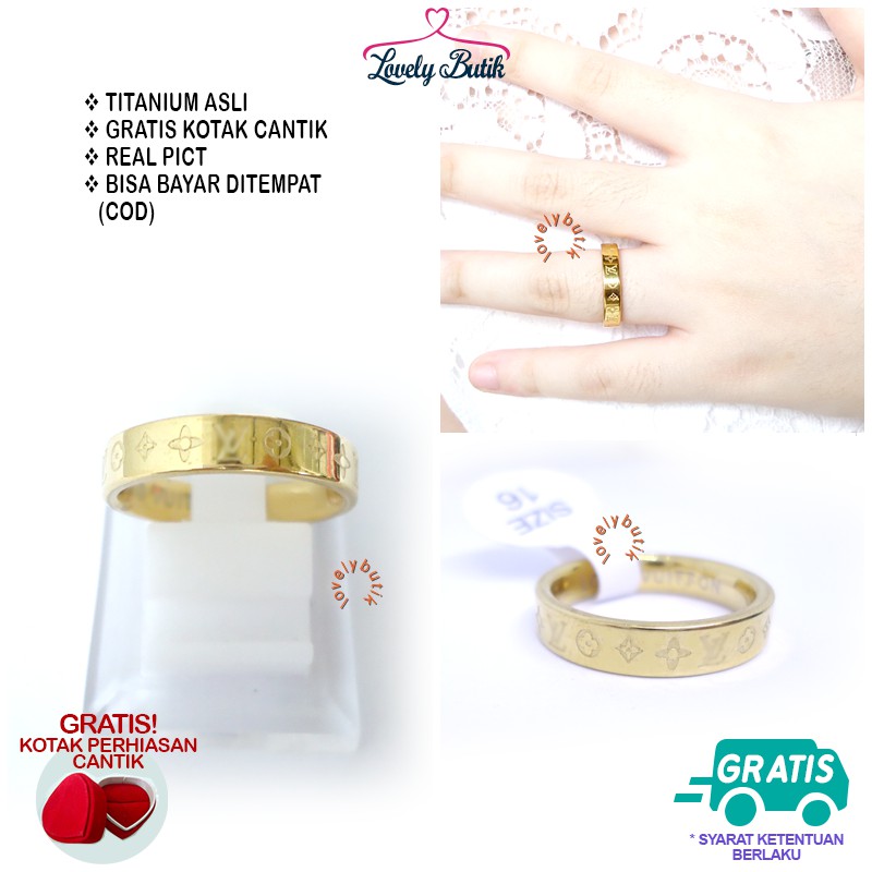 Lovelybutik Cincin Wanita 3fi Cincin Titanium Anti Karat BONUS KOTAK PERHIASAN