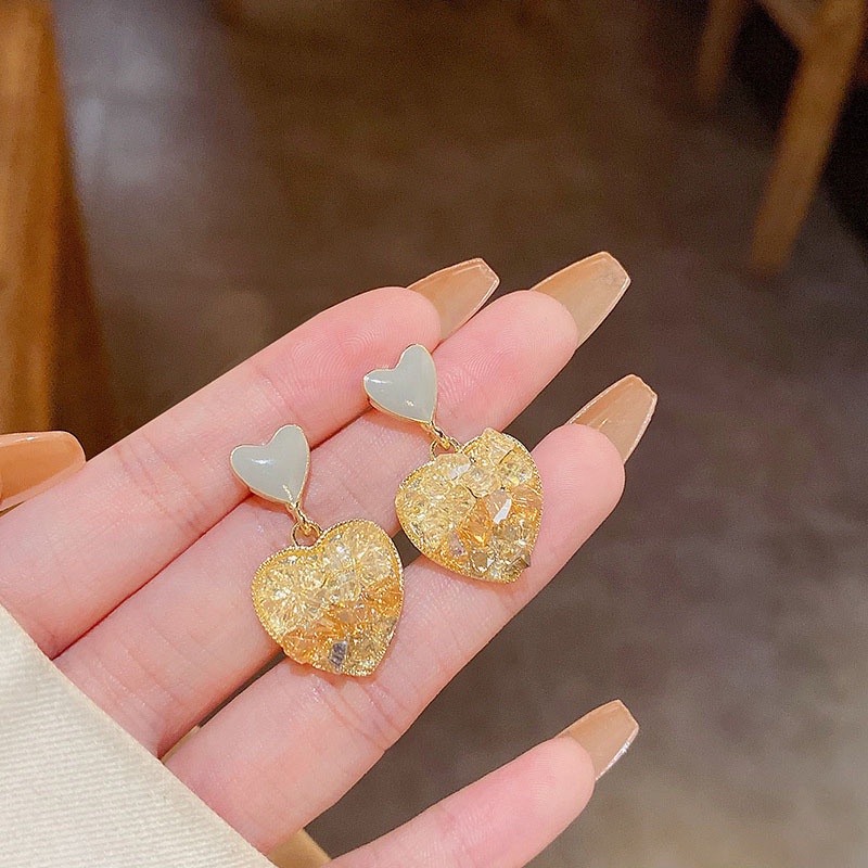 Anting 925 silver needle Bentuk Hati Aksen Kristal Warna Gradasi Untuk Wanita