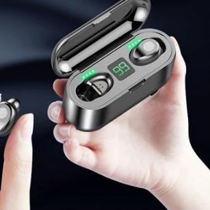 Headset Bluetooth Stereo Tahan Air Earphone Bluetooth TWS F9 Hedset Haedset Bluetooth 5.0 Original