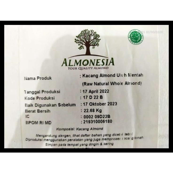 

DISKON TERBATAS !!! KACANG ALMOND MENTAH GRADE A 1KG TERLARIS