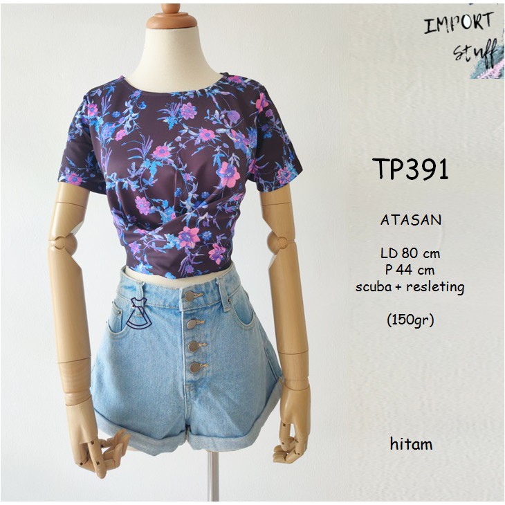 TP391  - ATASAN CROP TOP MOTIF IMPORT WANITA MODERN MURAH