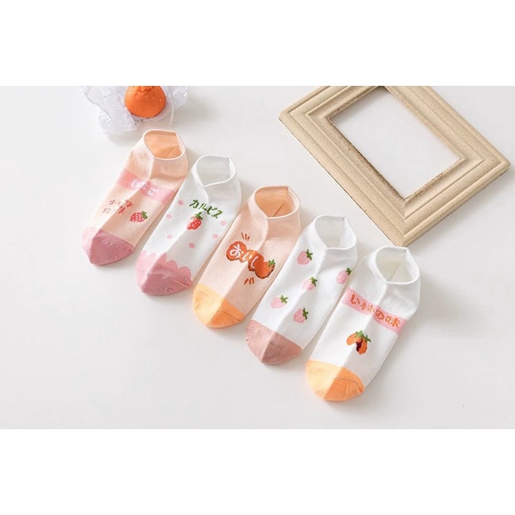 ♫ Megata ♫  A187 Kaos Kaki Wanita Motif Buah Strawberry Kaoskaki Kotak Fashion Korea Women Sock Import