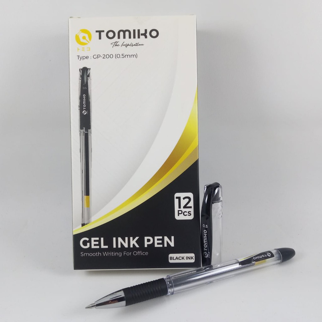 PULPEN TOMIKO GEL INK GP-200 BLACK ~ BLUE (hitam~biru)