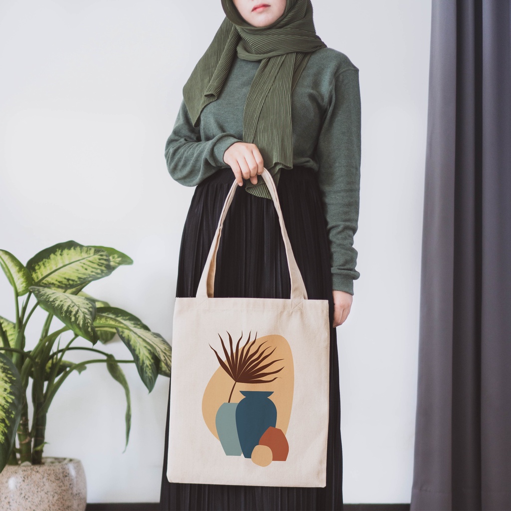 Sevine Tote Bag Kanvas Tas Fashion Totebag Wanita DTF Printing Nordic Aesthetic Series - KPA1