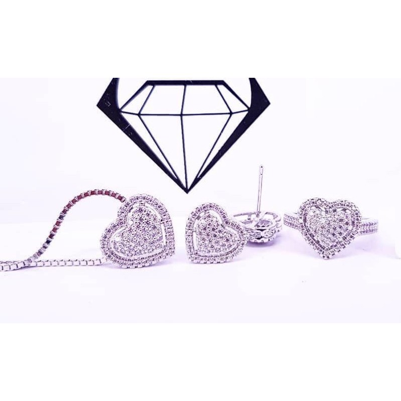 Set Perhiasan love Diamond lapis emas putih