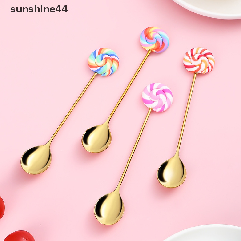 Sunshine Sendok Garpu Bentuk Permen Lolipop Bahan Stainless Steel Untuk Kopi / Teh / Dessert