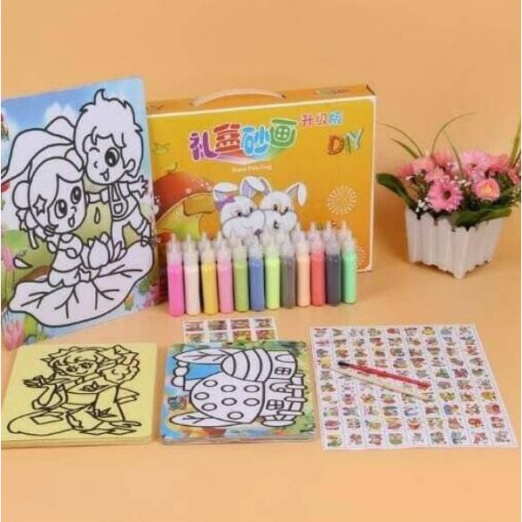 BG Saleə TERLARIS PAKET MEWARNAI GAMBAR DENGAN PASIR WARNA / SET COLORING SAND 50 in 1 Tersediaஆ