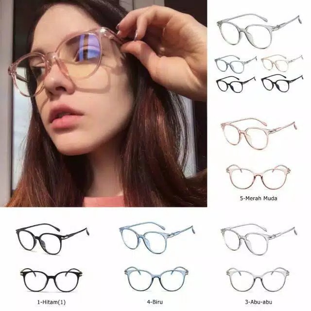 Kacamata + Kotak + Lap (ANTI RADIASI BLUERAY 100%) Frame Pria Wanita Oval