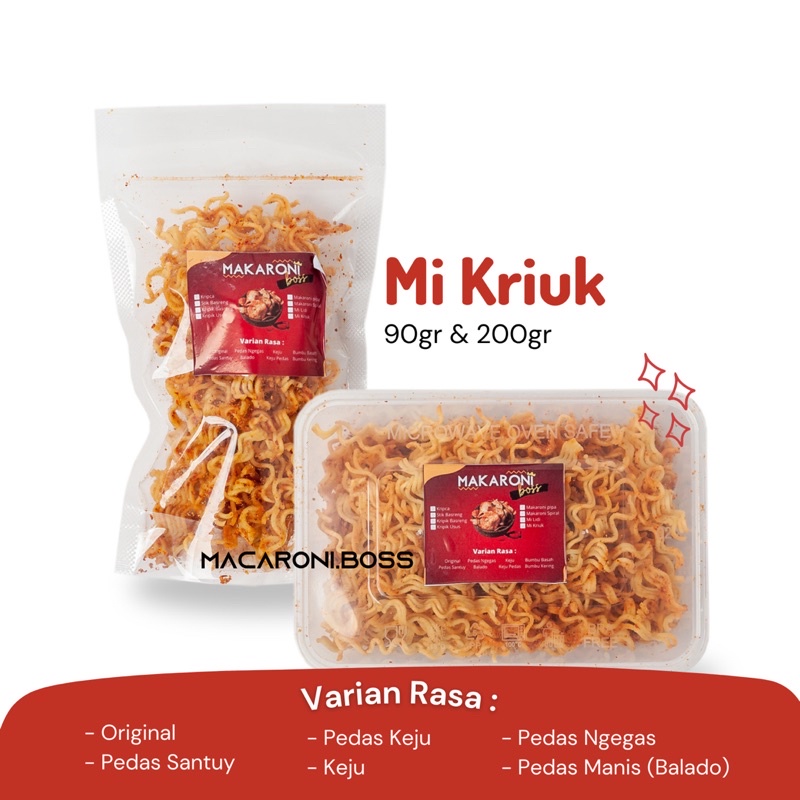 

Mie Kriuk by Makaroni Boss Pedas Jajanan Cemilan Snack Makanan Ringan Kripik Keripik Asin 90gr