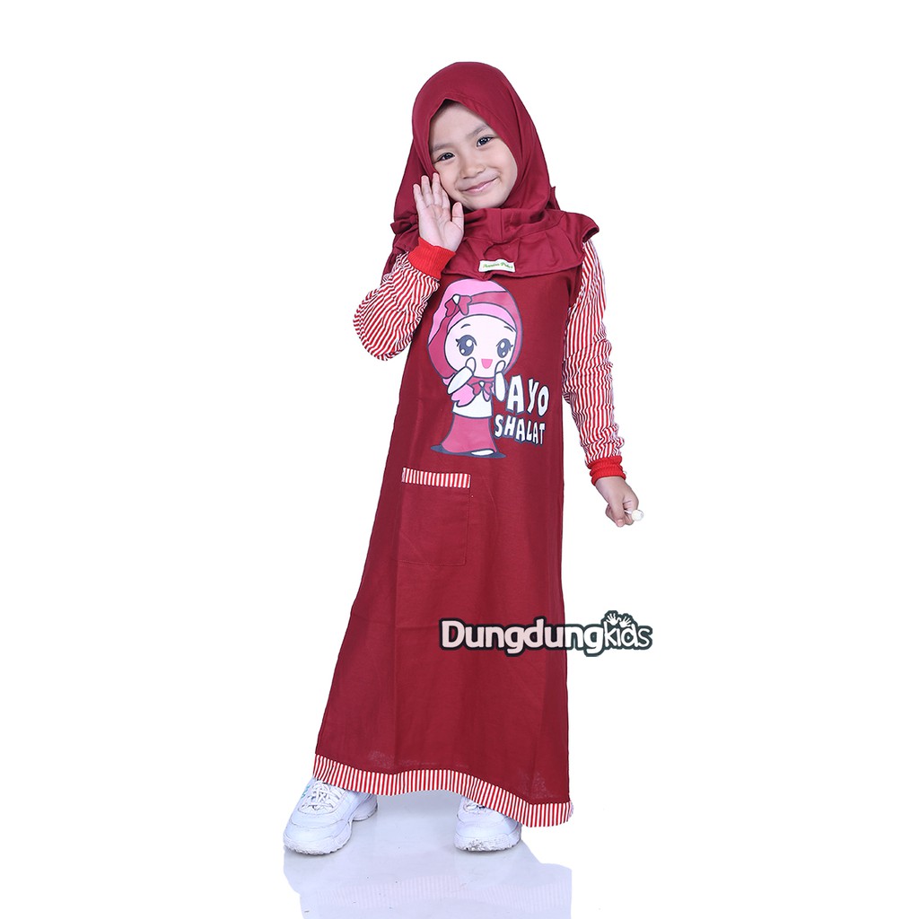  Baju  Muslim Anak  Perempuan Gamis  Rami Ayo Sholat Maroon 