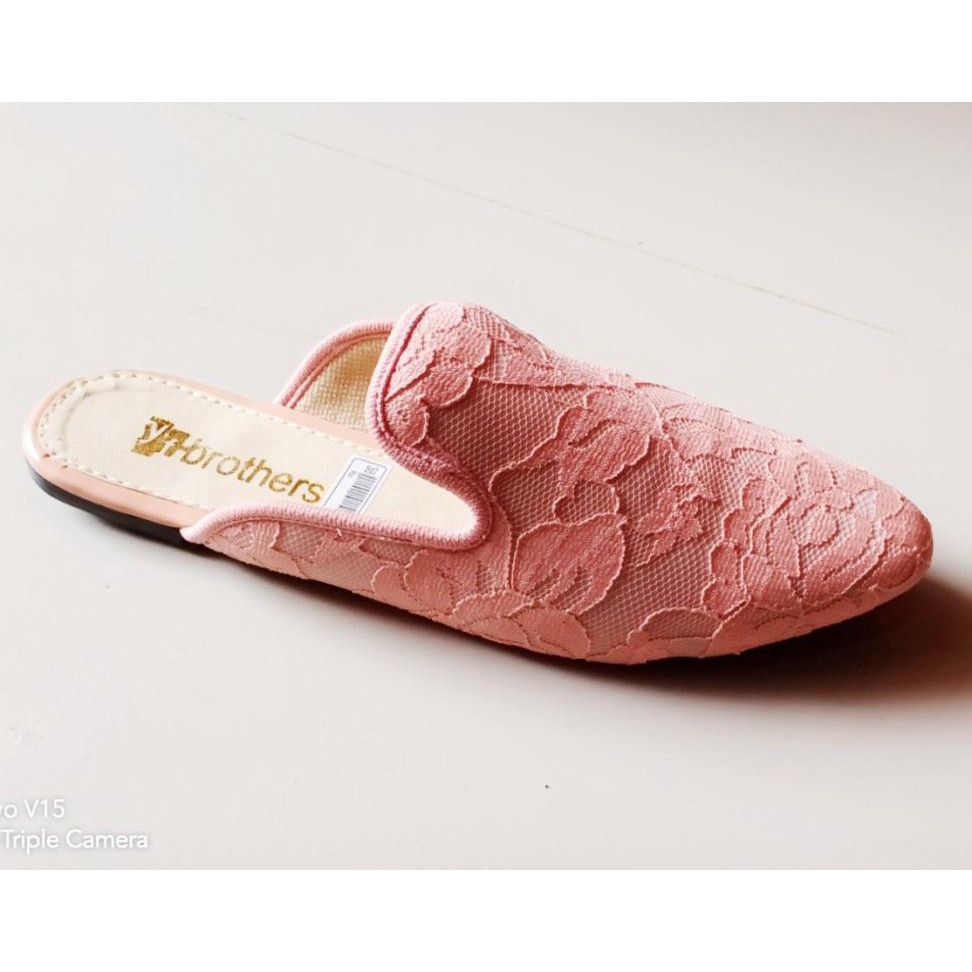 Sepatudari Karin Real pic Promo Flatshoes wanita mules brokat nyaman dipakai KR-FS0057