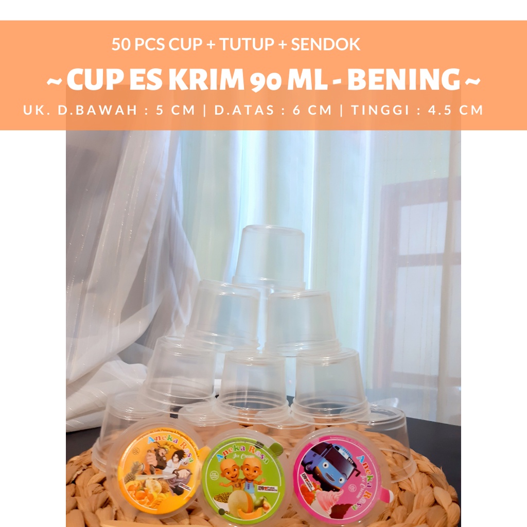 cup eskrim dan tutup 90ML, cup ice cream murah 50 ml, cup plastik es krim LENGKAP