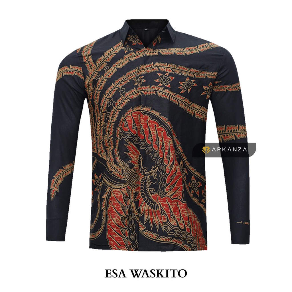 BATIK ARKANZA Motif ESA WASKITO Hem Atasan Kemeja Baju Batik Pria Cowok Laki Laki Slimfit Full Lapis Furing Lengan Panjang Lengan Pendek Original Asli