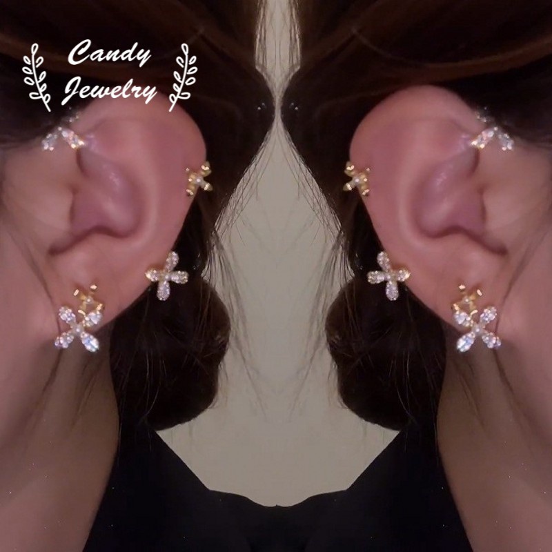 Candy Jewelry 1 Pcs Fashion Zircon Clip Earrings Pearl Flower Earring Metal Ear Clips for Women Left Right