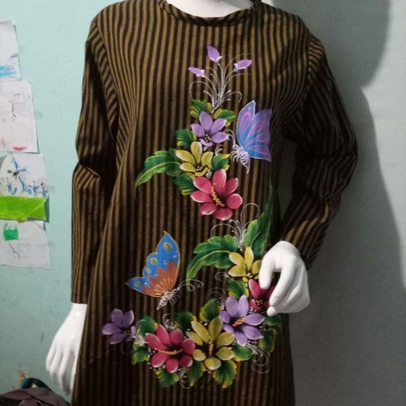 Blouse Tunik Lurik Lukis