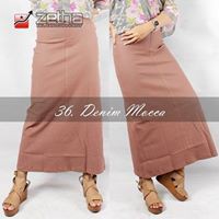 Rok Zetha Panjang Wanita Warna Denim Mocca | Rok Kerja Kantor | Rok Denim | Rok Model A - Line | Rok