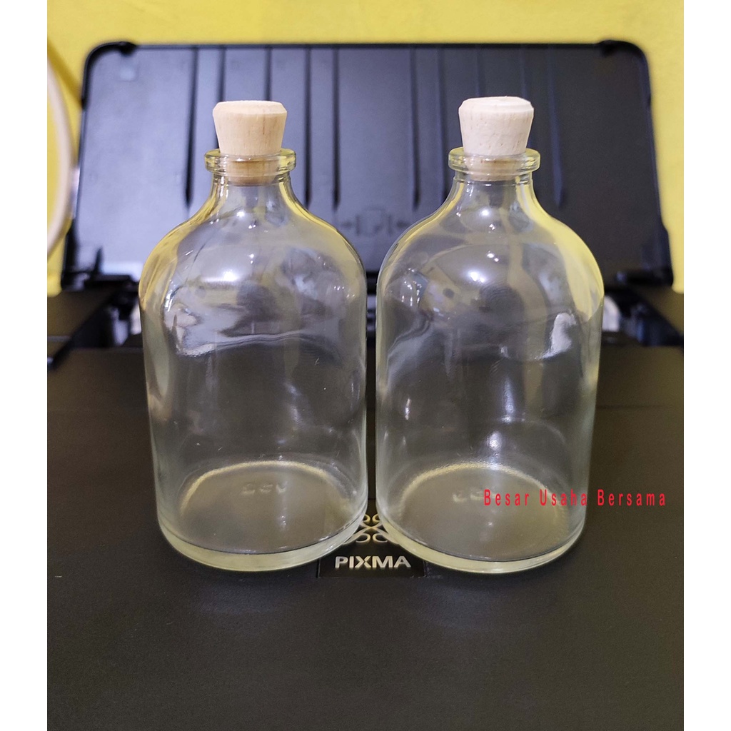 Botol Kaca Vial Bening 100ml 100 ml Clear Tutup Kayu Gabus / Vas Bunga / RUSTIC / KARAFE