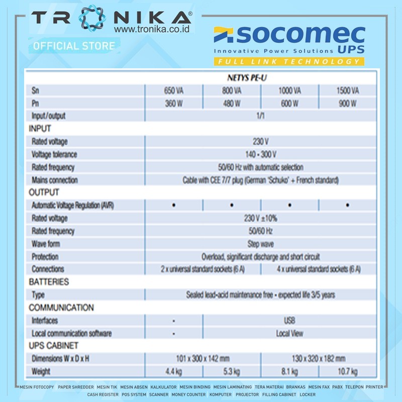 UPS STABILIZER SOCOMEC NETSYSPE PE0650U NPE0800U NPE1000U NPE1500U