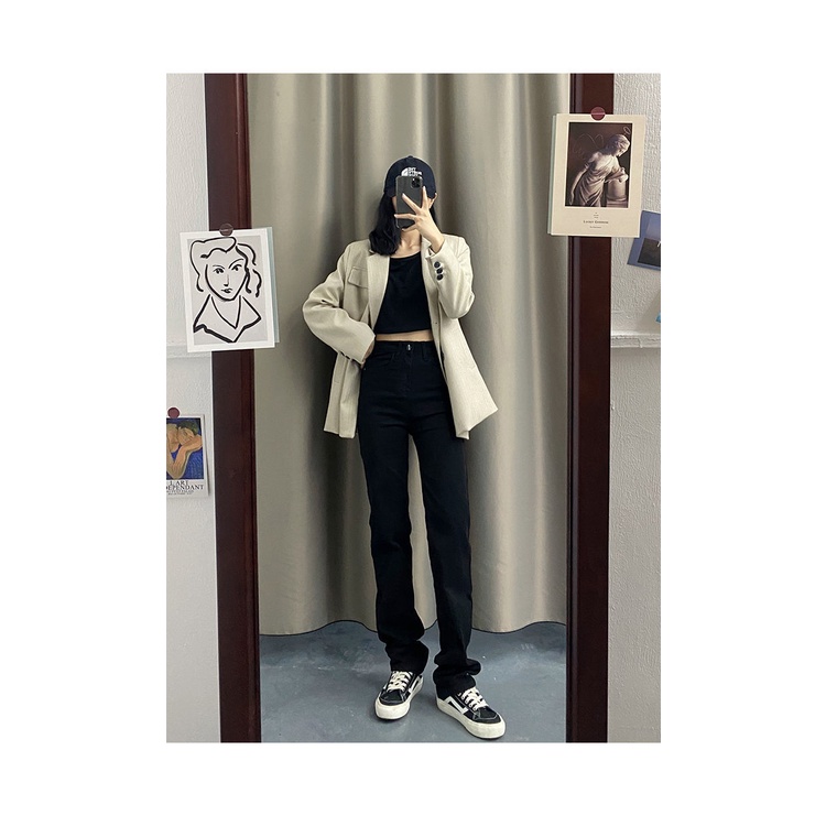 New Hitam high waist  skinny bahan celana jeans panjang wanita