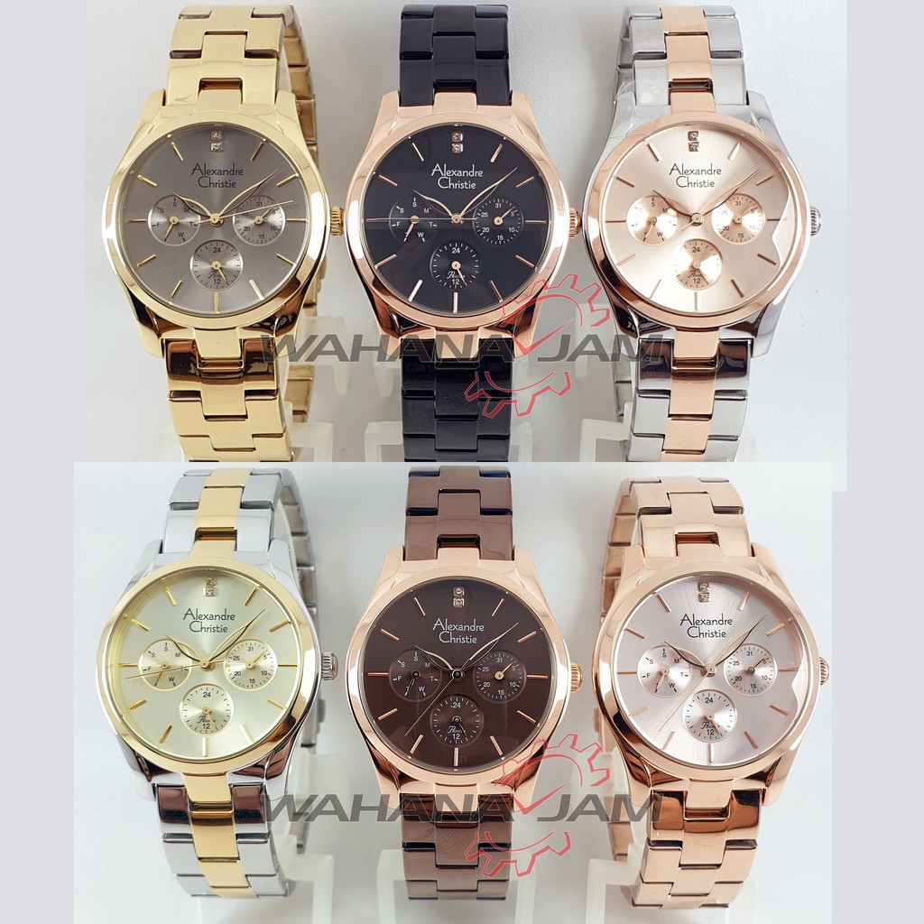 Alexandre Christie AC 2910 BF / Jam Tangan Wanita AC2910 Rantai Steel Cewek Silver Rosegold Hitam