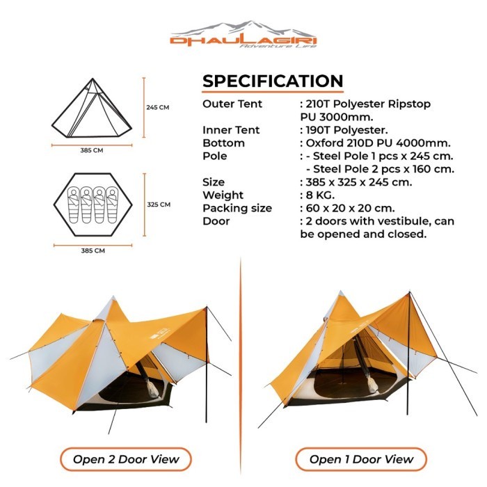 Tenda Pyramid Dhaulagiri Kap 6 Orang Camping Outdoor Tent Double Layer