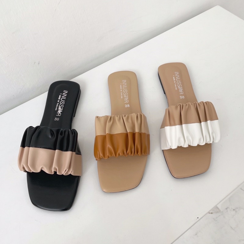 Cerriest - LUNA Sandal Teplek Wanita Sendal Slip On Cewek Sepatu Santai Korea Kulit Bahan Premium Be