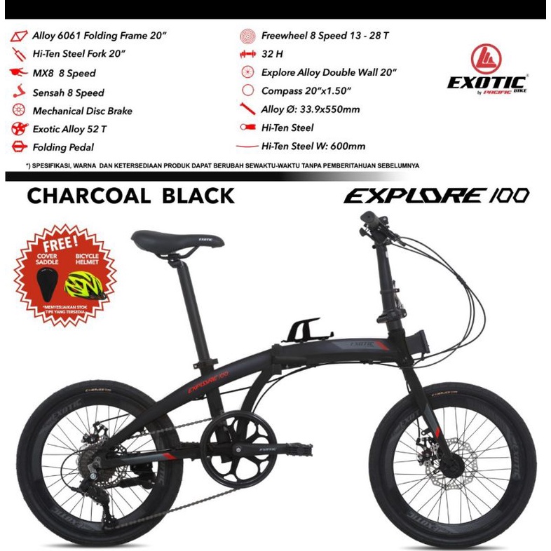 Sepeda Lipat 20 inch Exotic Explore 100 Alloy Double Disc 8 Speed