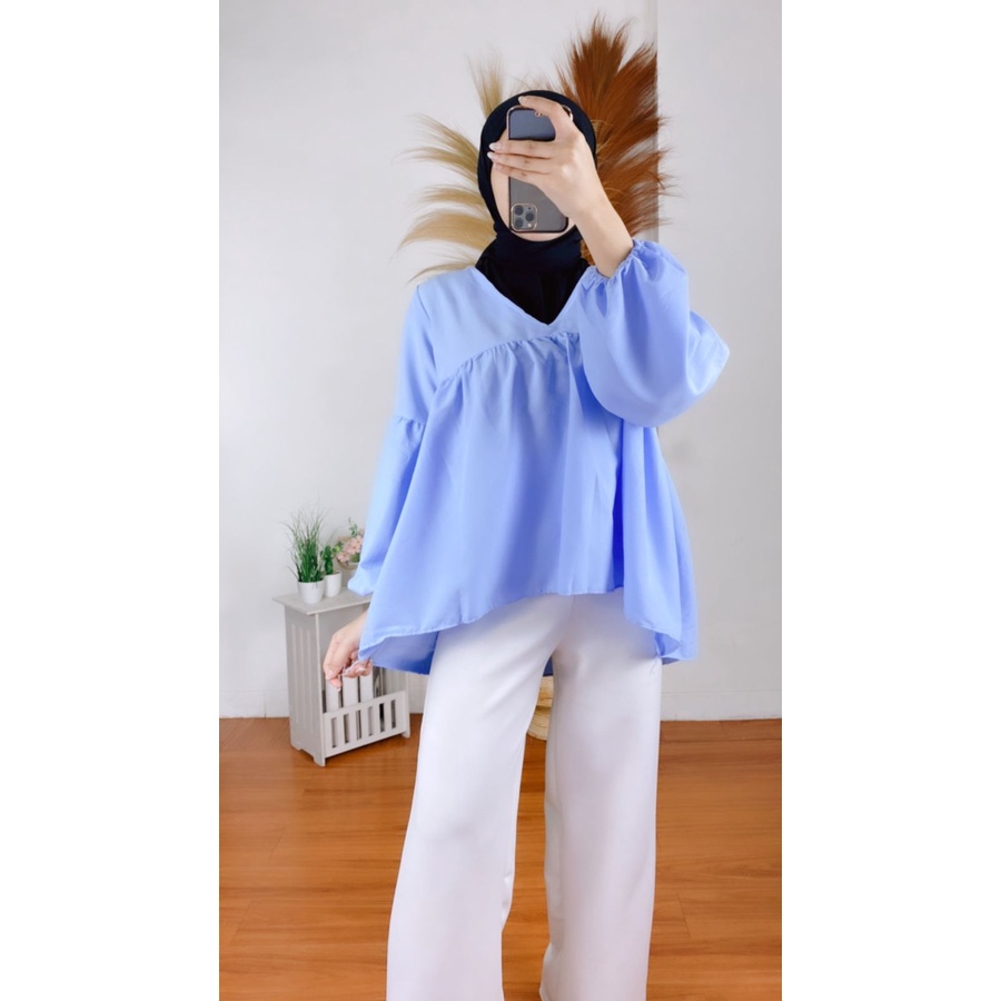 RX Fashion - Dealova Blouse / ALYNA Blouse Wanita / NAVA BLOUSE / INZA CERUTI ( GRATIS ONGKIR ) -R1-SOFTBLUE