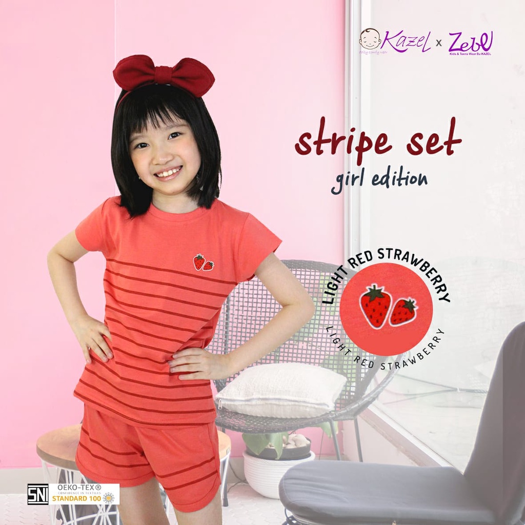 [Size S-XXL] Kazel Stripe Set Girl Edition Setelan Pendek Anak Perempuan 1-5 Tahun