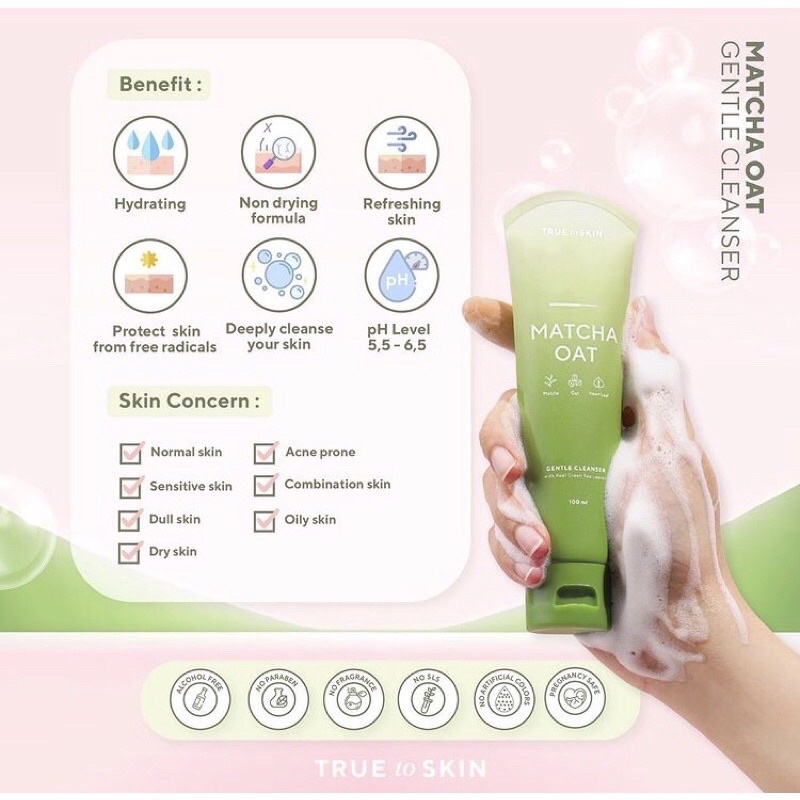 True To Skin Matcha Oat Gente Cleanser 100 ml Ph Balanced Gel - Facial Face Wash Original cod