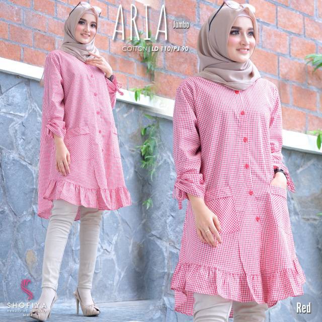 Aria Jumbo Original Lts By Shofiya Atasan Tunik Kotak Material Katun Premium