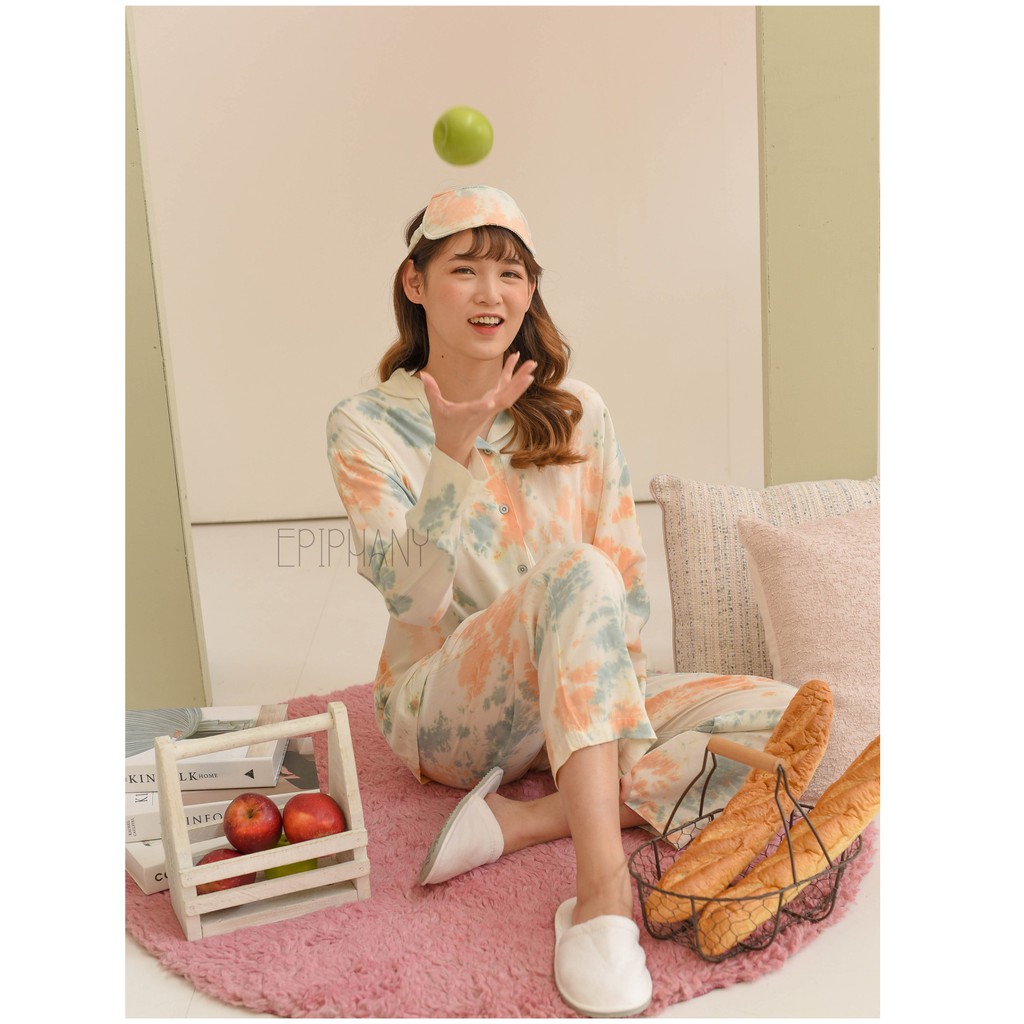 Serendipity Long Long - Tie Dye Jumputan Baju Tidur Setelan Peach dan Hijau Wear Epiphany