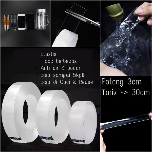 

Double Tape Nano Tech Magic Bening 1mm x 1 Meter Tahan Air Dapat Dicuci Kuat 5 Kg Terbaru