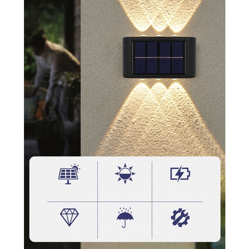 Lampu Dinding 6 LED Tenaga Surya Anti Air Untuk Dekorasi Taman Outdoor