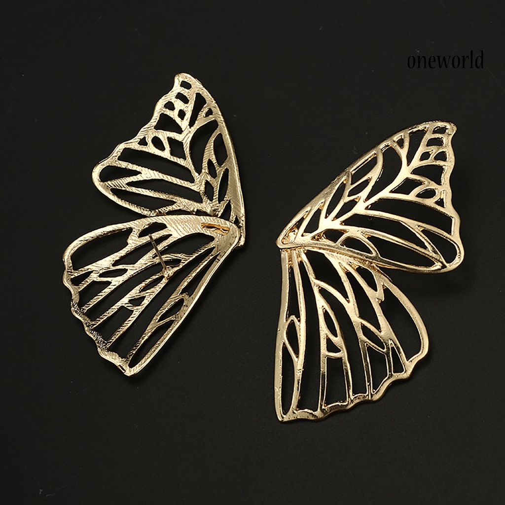 OW# Women Earrings Solid Color Dainty Pendant Exaggerated Butterfly Metal Hollow Earrings for Party