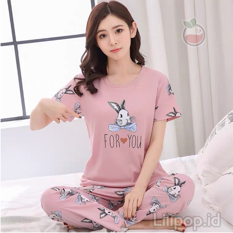Baju Tidur Stelan Wanita Celana Panjang Dewasa Allsize Cp-For you coklat