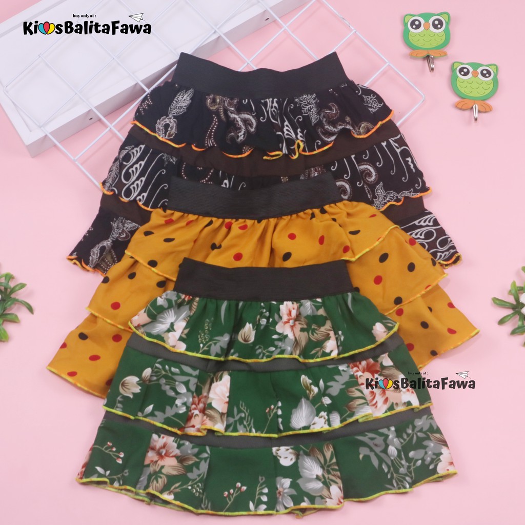 Rok Tumpuk Motif uk 3-4 Tahun / Rok Anak Perempuan Cewek Murah Skirt Pendek Polos Lucu Grosir Cewek