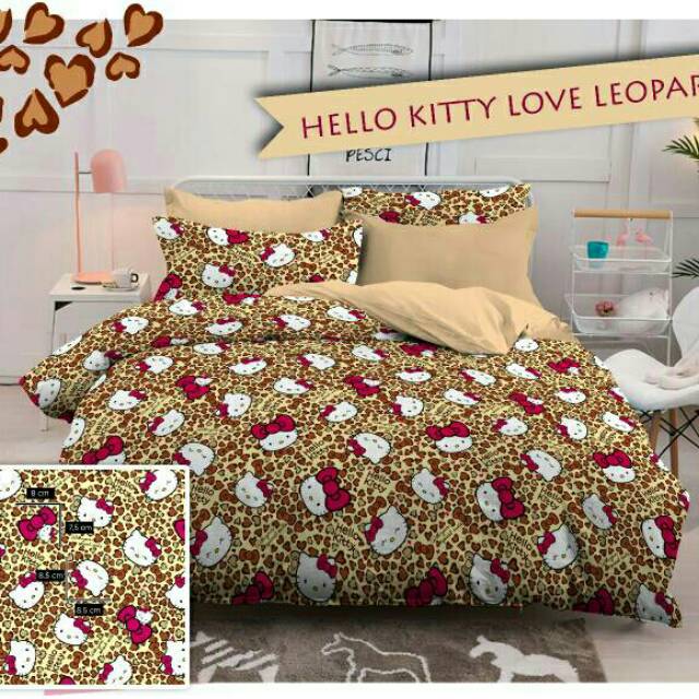 Sprei set katun lokal star motif Hello kitty love leopard