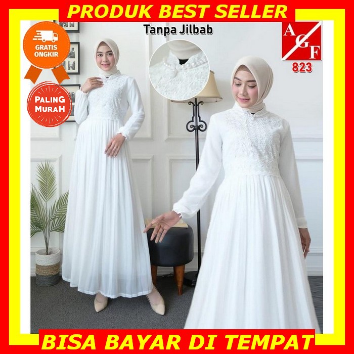 Baju Gamis Wanita Remaja Terbaru Katun Batik Jumbo Pesta Ld110Cm Ld120Cm Agnes Baju Gamis Putih Wani