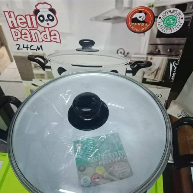 Maspion Panci Enamel Hello Panda 24cm Tutup Kaca