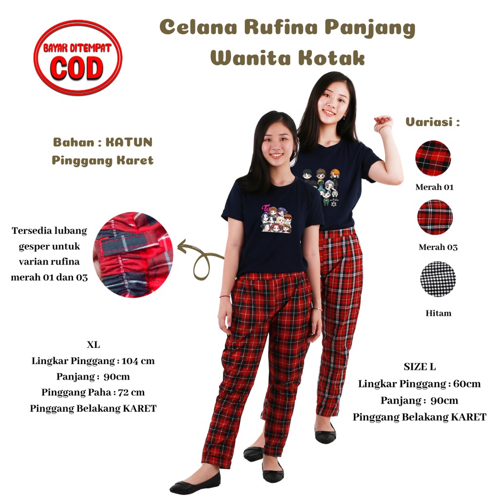 3.3 LNS - Celana Rufina Panjang Wanita Kotak Pants Tartan Cewek Casual Katun Flanel Margaret - YELONIX